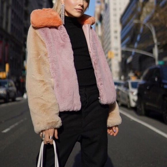 New York & Company Jackets & Blazers - Sorbet Colors Yummy Faux Fur Bomber Jacket